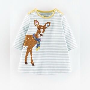 Baby Boden 'Stripy' Deer Appliqué Jersey Dress Baby Sz 6-12 months